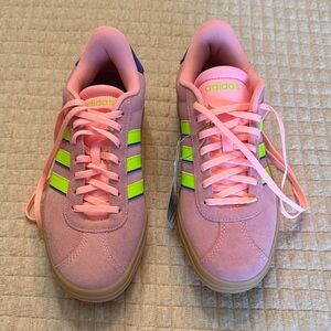 NWT Adidas Pink and Neon Green VL Court Bold Sneakers